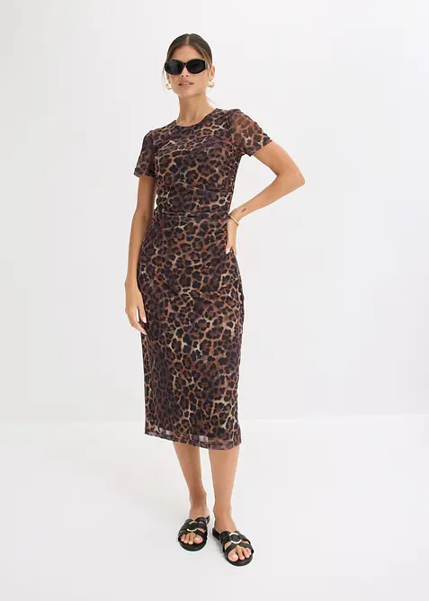 Midikleid aus softem Mesh in beige im Look von vorne (Totalaufnahme) - bonprix