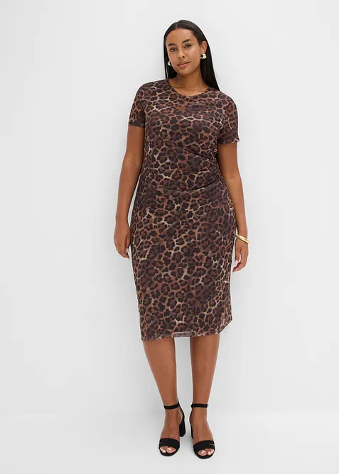 Midikleid aus softem Mesh in beige von vorne (Totalaufnahme) - bonprix