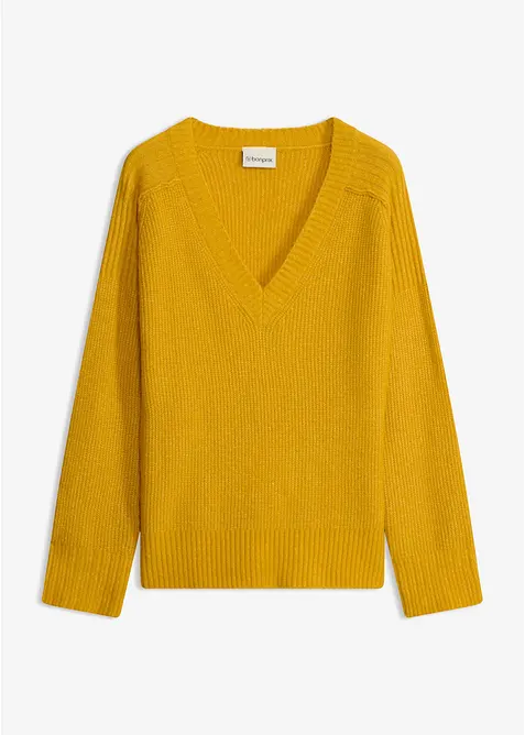 Pullover mit V-Ausschnitt in gelb von vorne - bonprix