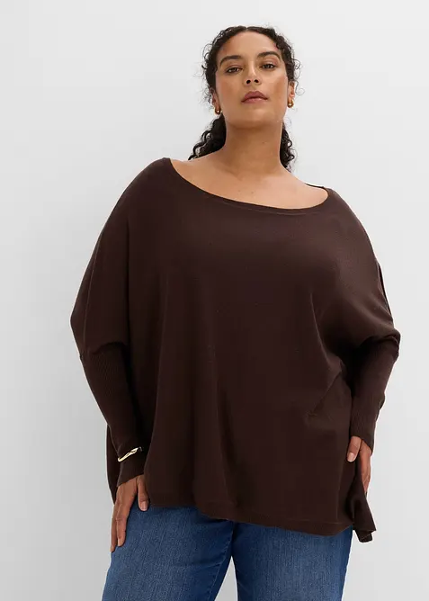 Feinstrickpullover aus feinem Viskose-Mix in braun von vorne (im Anschnitt) - bonprix