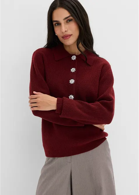 Polo-Pullover mit Wollanteil in rot von vorne (im Anschnitt) - bonprix