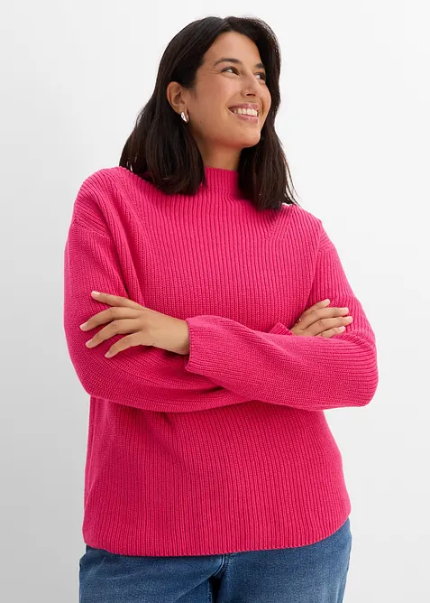 Rippstrickpullover aus reiner Bio-Baumwolle in pink von vorne (im Anschnitt) - bonprix