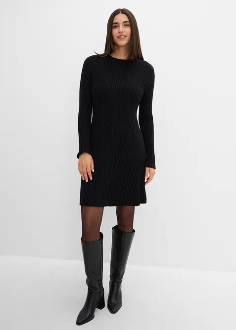 Mini-Strickkleid aus softem Viskose-Mix in schwarz von vorne (Totalaufnahme) - bonprix