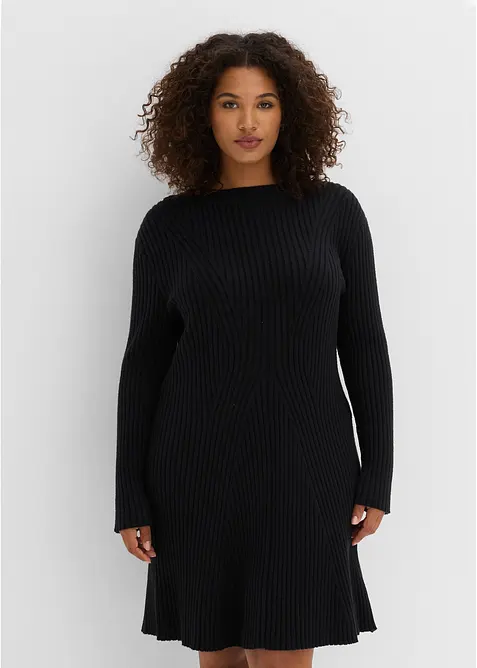 Mini-Strickkleid aus softem Viskose-Mix in schwarz von vorne (Totalaufnahme) - bonprix