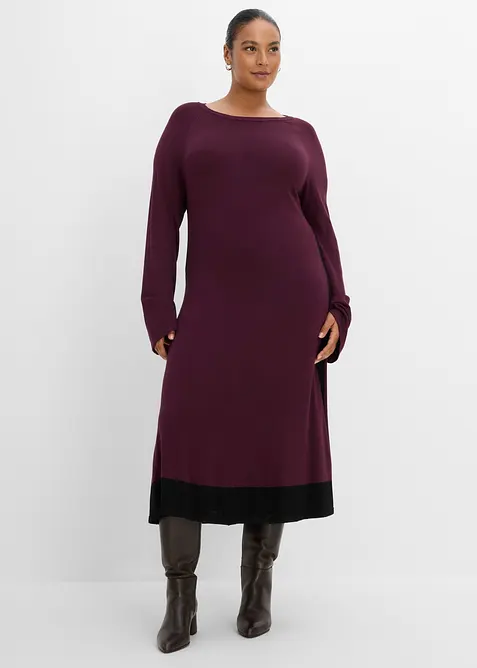Strickkleid aus Viskose-Mix mit Kontrastdetails in rot von vorne (Totalaufnahme) - bonprix