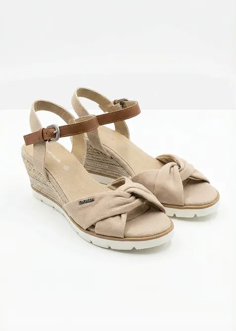 Tom Tailor Keilsandaletten in Bast-Optik in beige - Tom Tailor