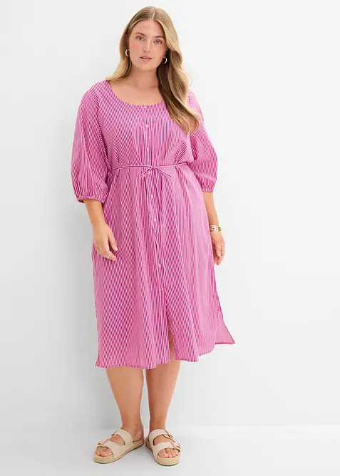 Midikleid aus reiner Baumwolle in rosa von vorne (Totalaufnahme) - bonprix