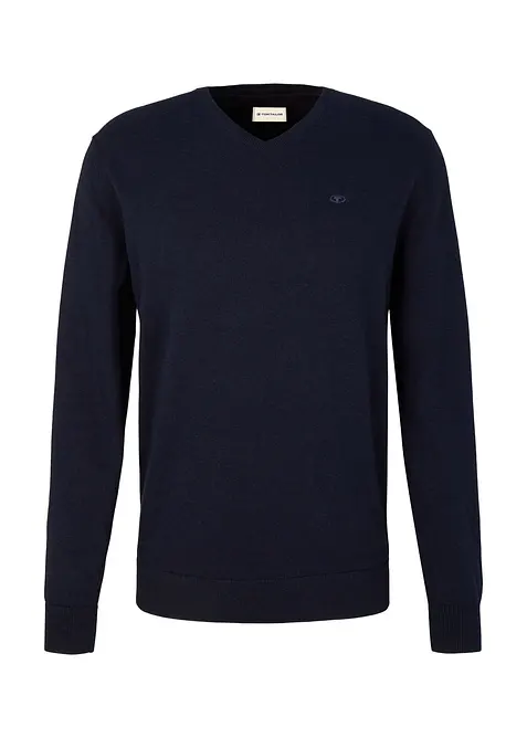 Tom Tailor Feinstrickpullover aus reiner Baumwolle in blau von vorne - Tom Tailor