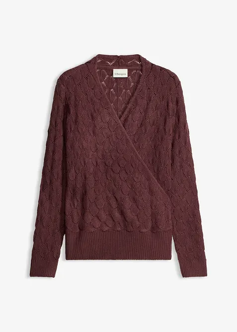 Ajour-Pullover in Wickeloptik in lila von vorne - bonprix