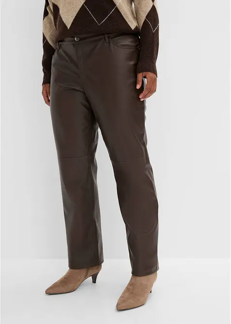 Lederimitat-Hose mit Bequembund in braun von vorne - bonprix
