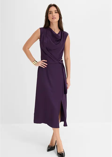 Midikleid aus fließendem Satin in lila von vorne (Totalaufnahme) - bonprix
