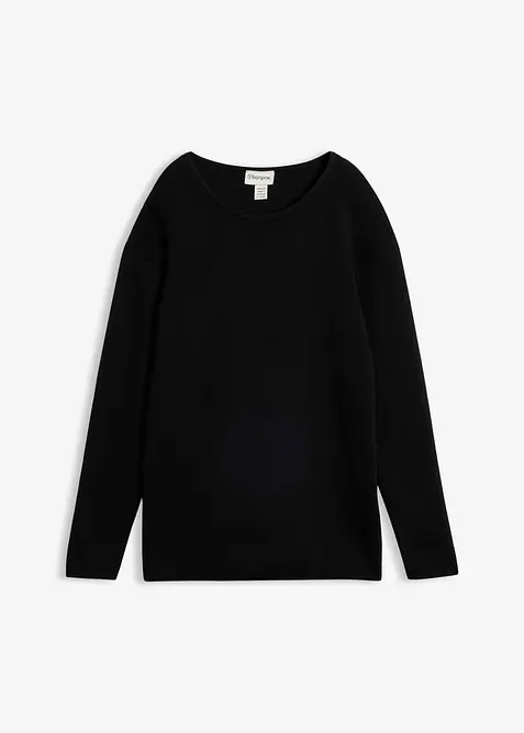 Milano Rib Pullover mit Rundhals in schwarz von vorne - bonprix