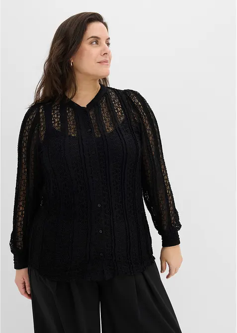 Jerseybluse mit Top (2-tlg. Set) in schwarz von vorne (im Anschnitt) - bonprix