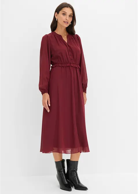 Chiffonkleid mit ausgestelltem Rock in rot von vorne (Totalaufnahme) - bonprix