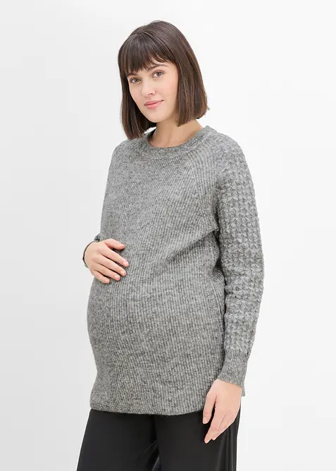 Warmer 2-in-1 Umstands- und Stillpullover in grau von vorne (im Anschnitt) - bonprix
