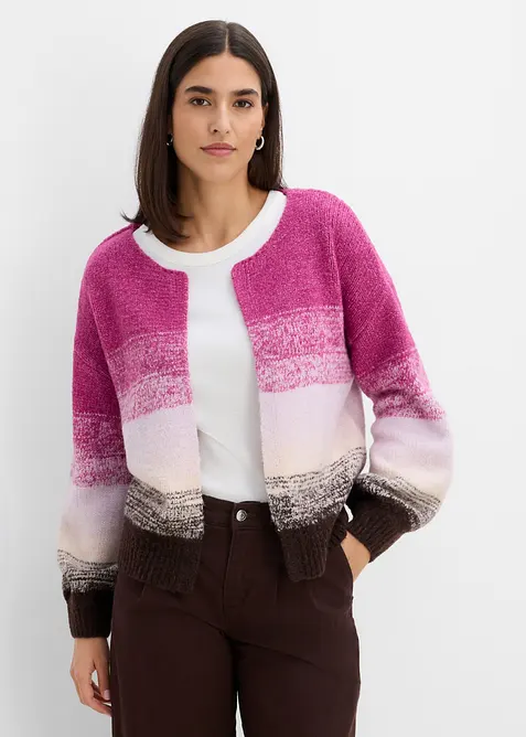 Grobstrickjacke aus weichem Woll-Mix in beige von vorne (im Anschnitt) - bonprix