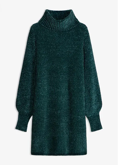 Chenille Strickkleid mit weitem Rollkragen in grün von vorne - bonprix