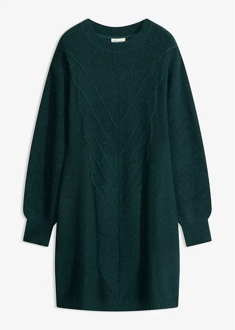 Strickkleid mit Rippenstruktur in grün von vorne - bonprix