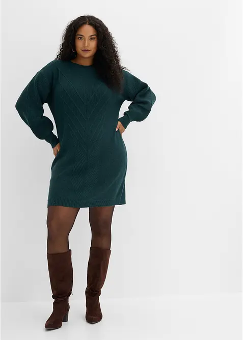 Strickkleid mit Rippenstruktur in grün von vorne (Totalaufnahme) - bonprix