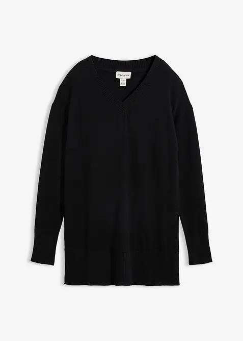 Long-Pullover in schwarz von vorne - bonprix