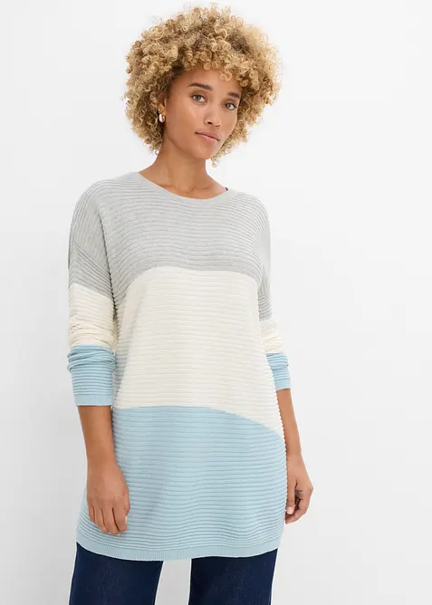 Longpullover mit Rippmuster in grau von vorne (im Anschnitt) - bonprix