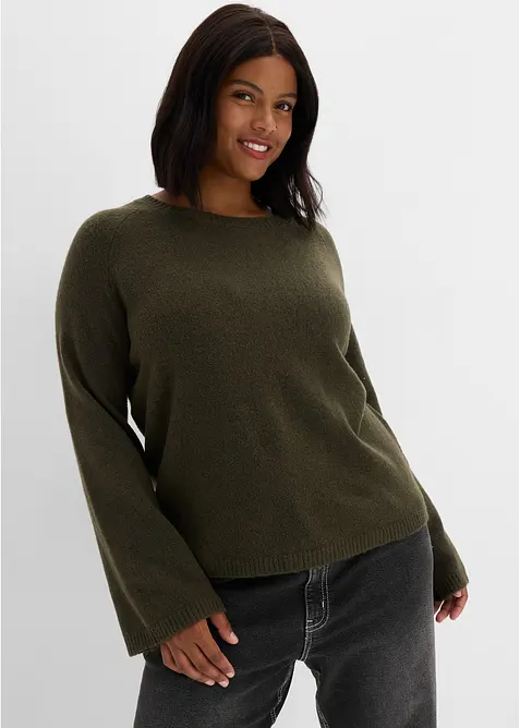 Feinstrickpullover in grün von vorne (im Anschnitt) - bonprix