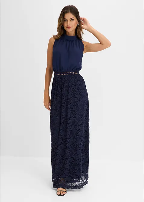 Maxikleid mit Spitzen-Rock in blau von vorne (Totalaufnahme) - bonprix