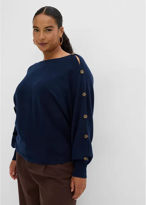 Pullover mit Knopfdetails in blau von vorne (im Anschnitt) - bonprix