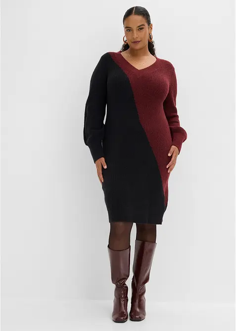 Strickkleid in zweifarbiger Optik in rot von vorne (Totalaufnahme) - bonprix