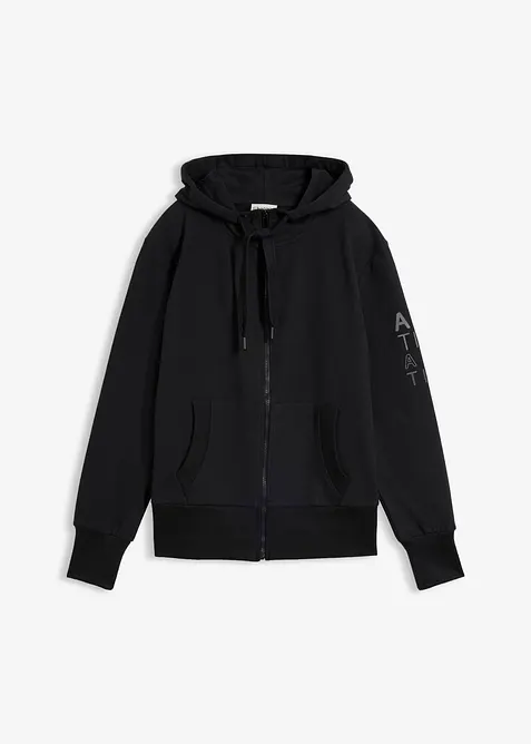 Softe Kapuzen-Sweatjacke aus schwerem Baumwoll-Mix in schwarz von vorne - bonprix