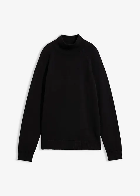 Rollkragenpullover aus reiner Baumwolle in schwarz von vorne - bonprix