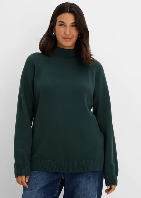 Rollkragenpullover aus reiner Baumwolle in grün von vorne (im Anschnitt) - bonprix