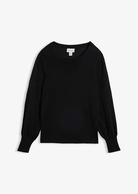 Pullover mit Ballon-Ärmel in schwarz von vorne - bonprix