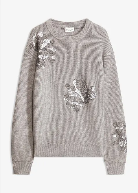 Pullover mit Applikation in grau von vorne - bonprix