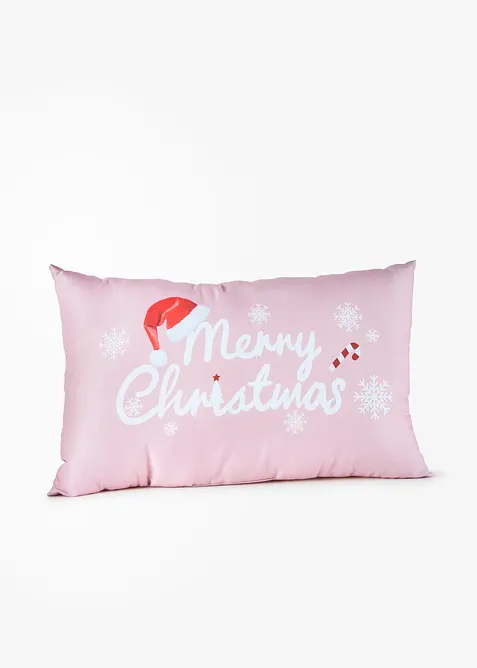 Dekokissen mit ausreichend Füllung und "Merry Christmas"- Print in rosa von vorne - bonprix