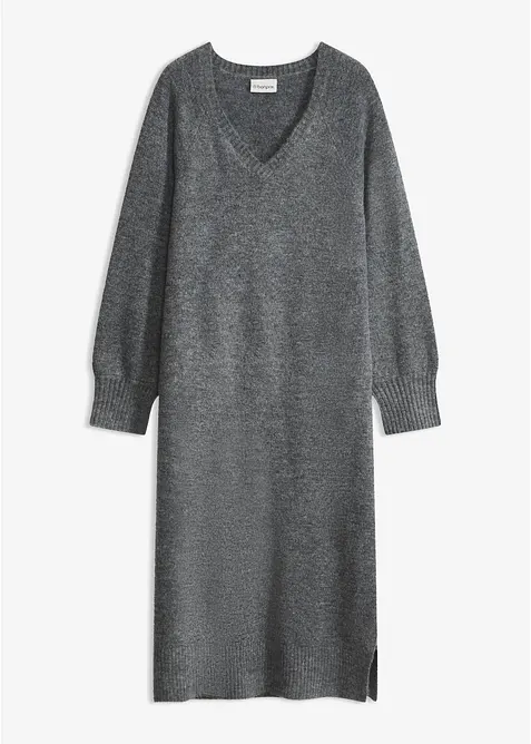 Oversized Strickkleid in Midilänge in grau von vorne - bonprix