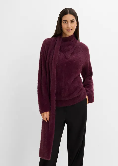 Oversize-Pullover mit Schal in rot von vorne (im Anschnitt) - bonprix
