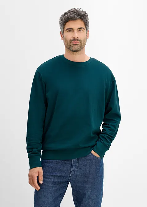 Oversize-Sweatshirt aus reiner Bio-Baumwolle in petrol von vorne (im Anschnitt) - bonprix
