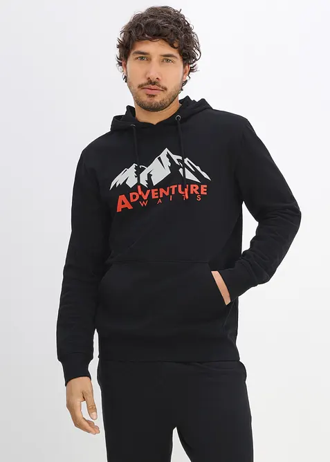 Hoodie aus reiner Bio-Baumwolle in schwarz von vorne (im Anschnitt) - bonprix