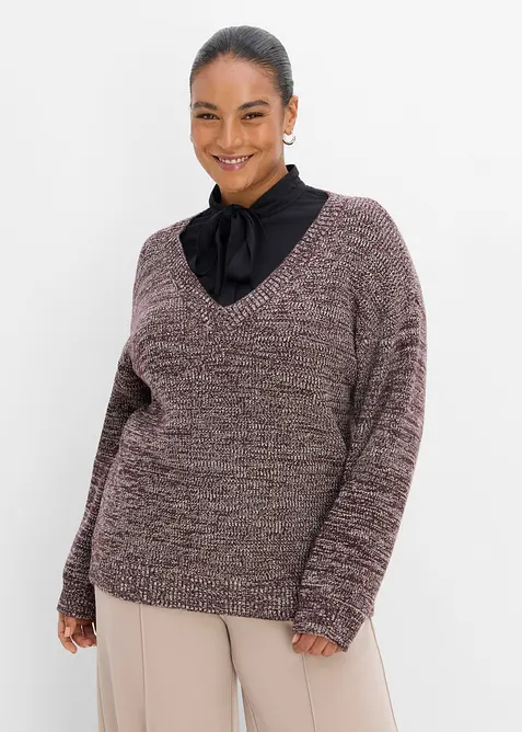 Strick-Pullover aus weichem Viscose-Mix in braun von vorne (im Anschnitt) - bonprix