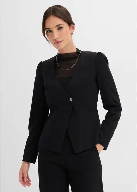 Blazer mit Zierknopf in schwarz von vorne (im Anschnitt) - bonprix