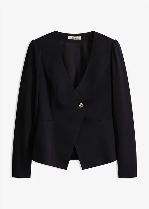 Blazer mit Zierknopf in schwarz von vorne - bonprix