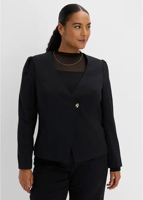 Blazer mit Zierknopf in schwarz von vorne (im Anschnitt) - bonprix