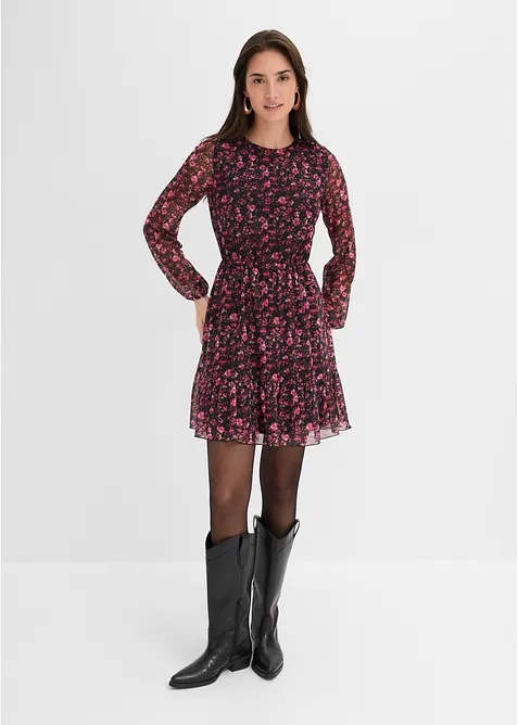Kurzes Jerseykleid mit langen Ärmeln in schwarz von vorne (Totalaufnahme) - bonprix