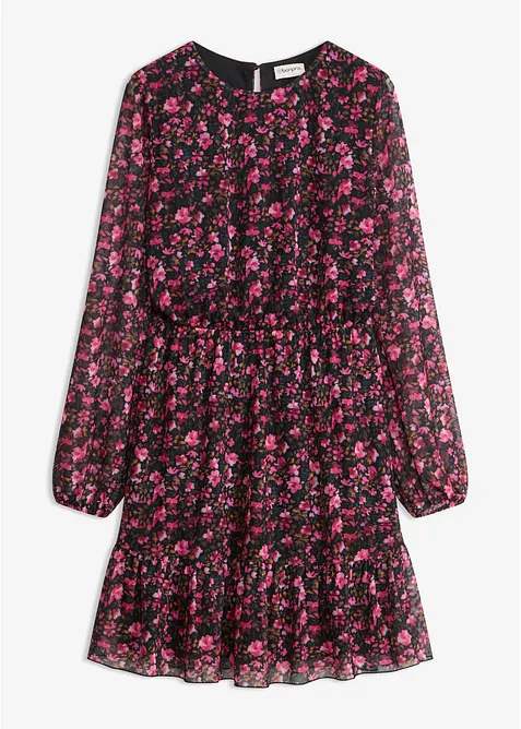 Kurzes Jerseykleid mit langen Ärmeln in schwarz von vorne - bonprix