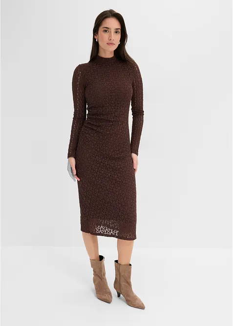 Jerseykleid mit Stehkragen in braun von vorne (Totalaufnahme) - bonprix
