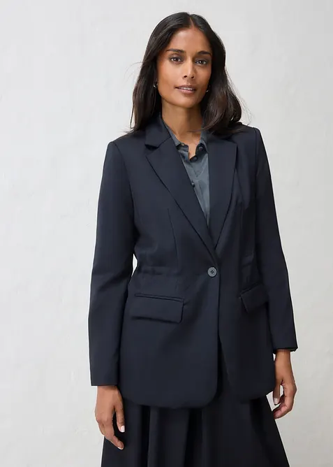 Blazer aus feinem Wollgemisch in schwarz von vorne (im Anschnitt) - bonprix