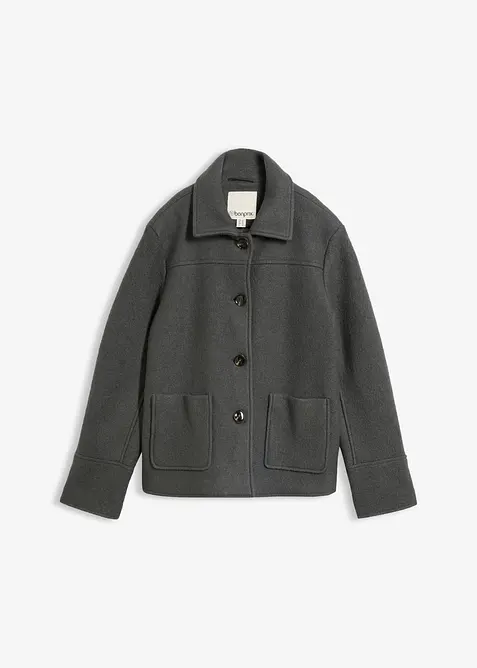 Blouson aus gewalkter Wolle in grau von vorne - bonprix