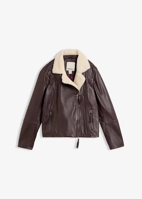 Leder Biker-Jacke aus Lammnappa in rot von vorne - bonprix