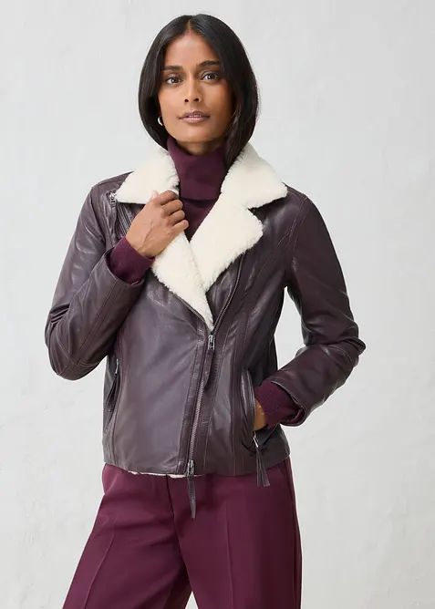 Leder Biker-Jacke aus Lammnappa in rot von vorne (im Anschnitt) - bonprix